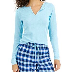 Jenni Women's Split V-Neck Pullover Long-Sleeve Pajama Top, Turquoise Blue, XS